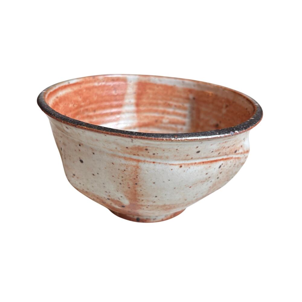 Studio pottery bowl gray brown unique shaped primitive farmhouse cottage decor